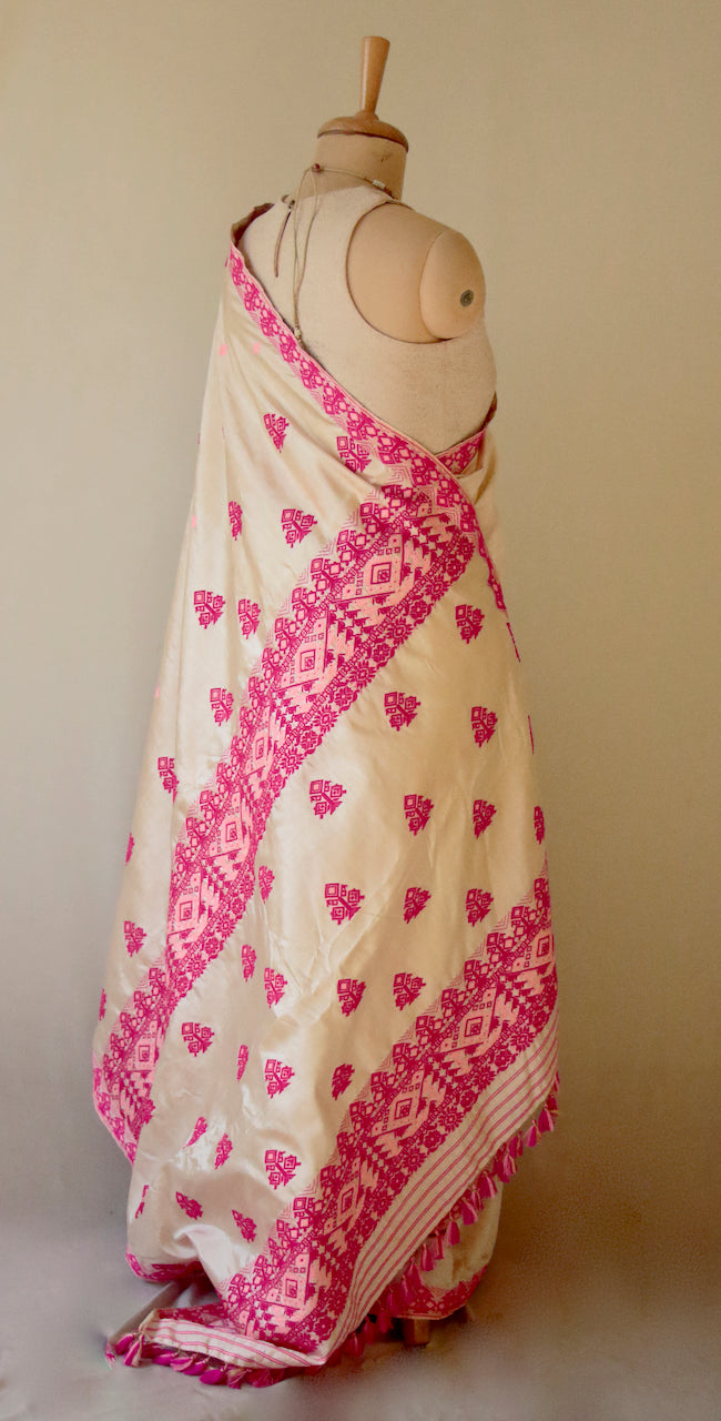 Light Golden Handloom Silk Saree from Assam