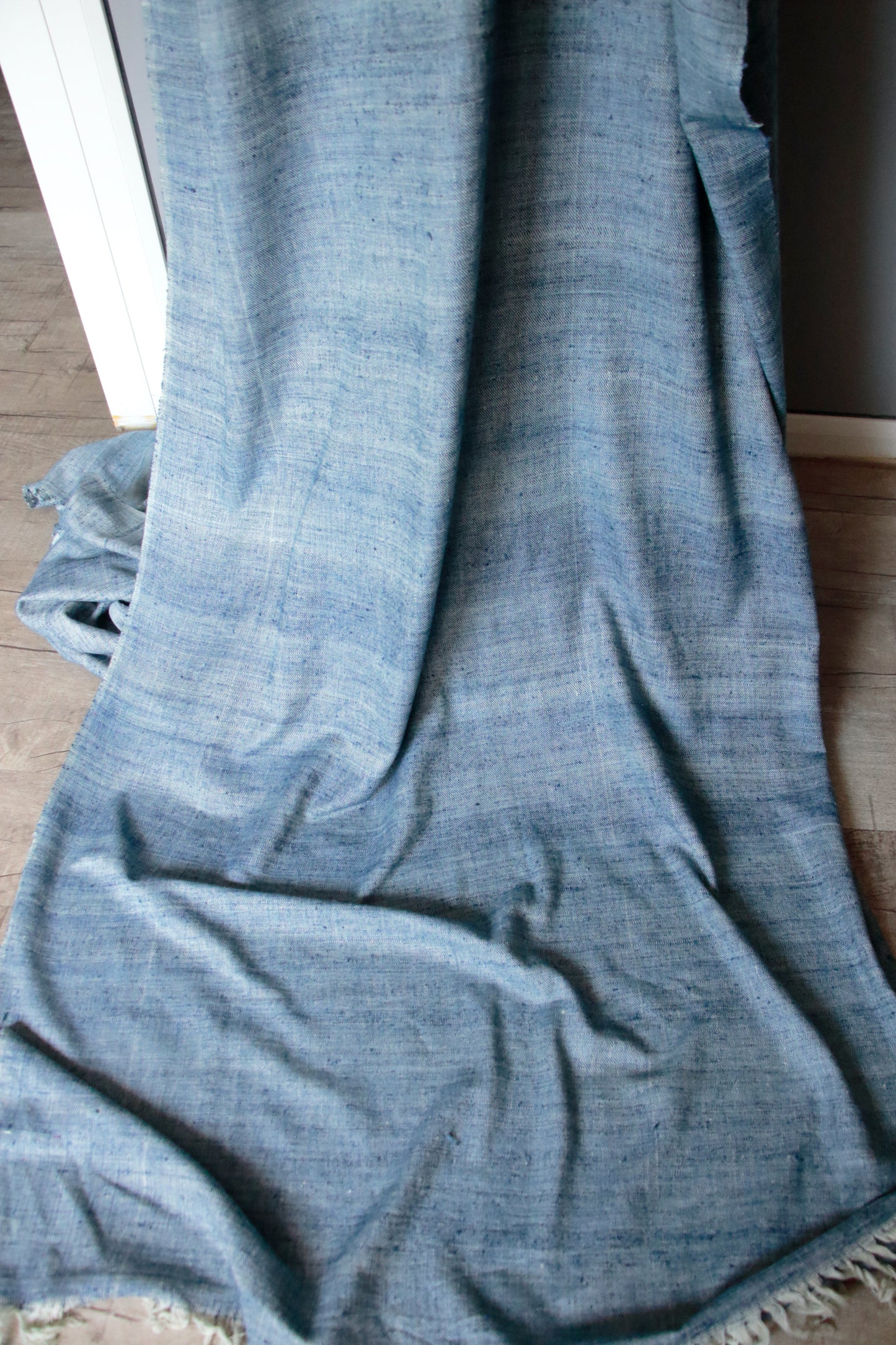 Handloom Twill Weave Natural Indigo dyed Hundred percent Eri Silk / Ahimsa silk by yard.