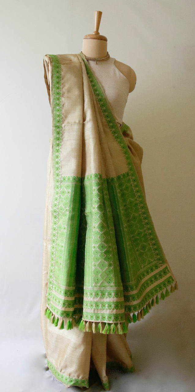 Handloom Classic Traditional Design Muga Silk Saree from Assam , India