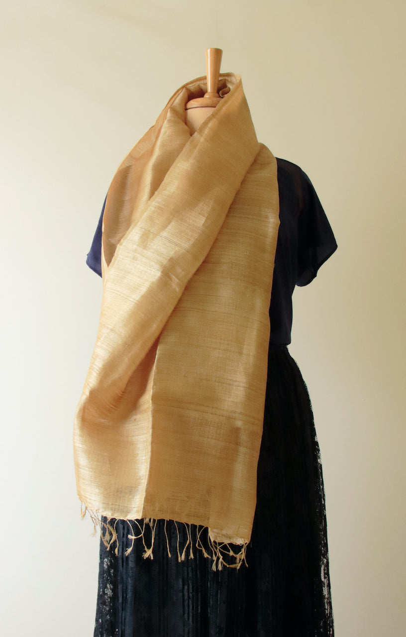 Pure Muga Silk Scarf / hand woven from Assam , India .