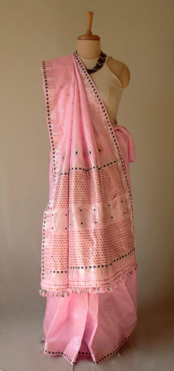Soft Pink Colour Handloom Mulberry Silk Saree from Assam