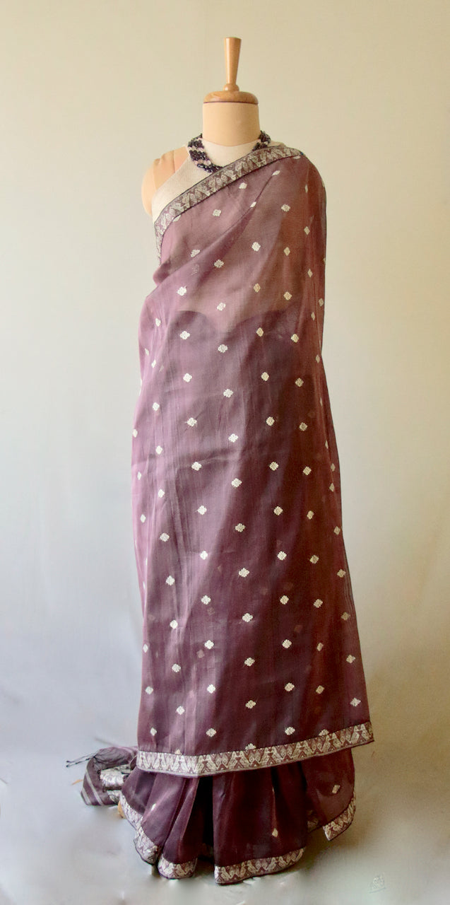 Purple Handloom Silk Organza Sari from Assam