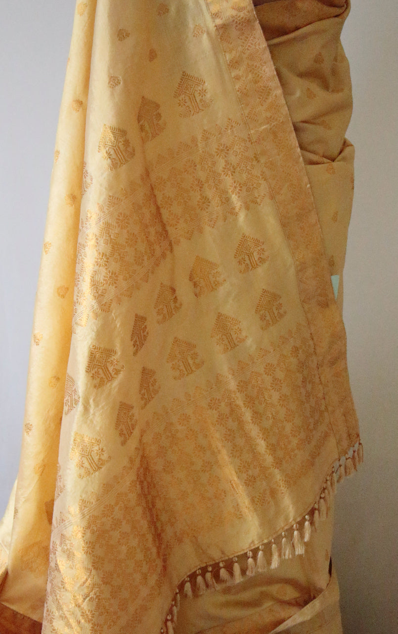 Golden beige With Full Zari Work Handloom Silk Saree from Assam