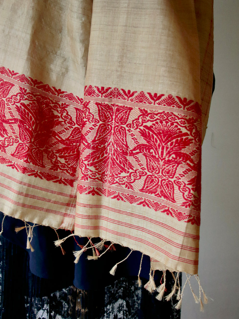 Handloom Traditional Muga Silk Shawl / Gamucha from Assam