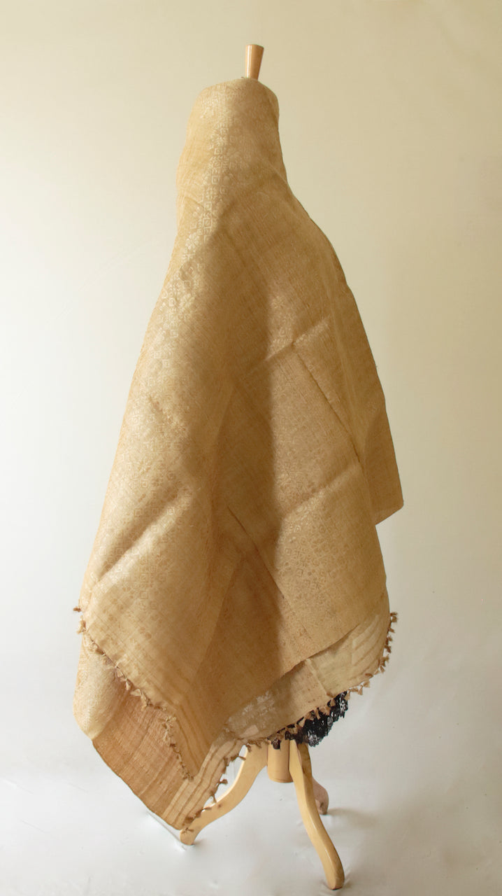 Hand woven authentic Muga Silk Dupatta / Wrap with all over Muga Silk Motifs  from Assam , India