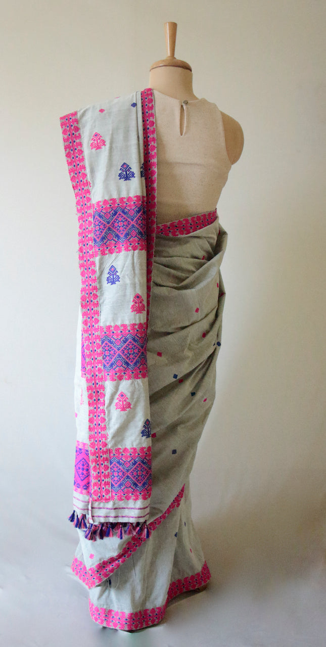 Grey  Handloom Silk Saree from Assam