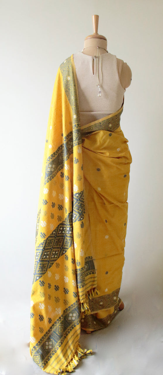 Mustard Yellow Natural Dyed Handloom Eri Silk Saree from Assam