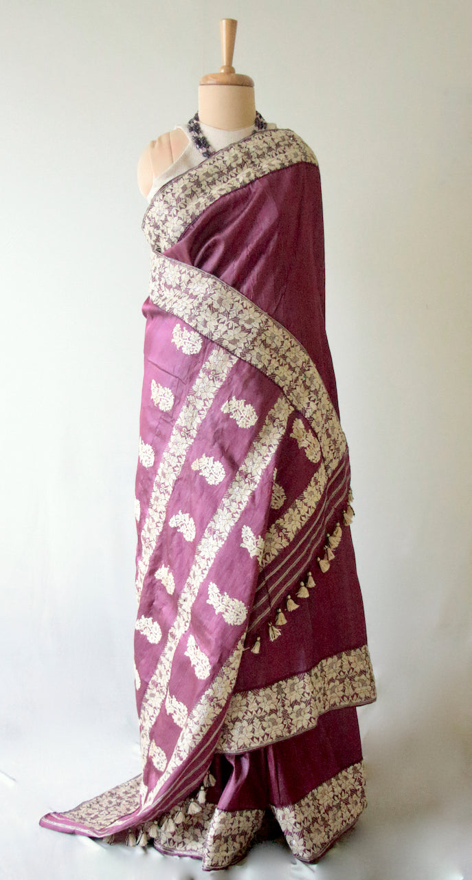 Wine Colour Handloom Silk Saree from Assam
