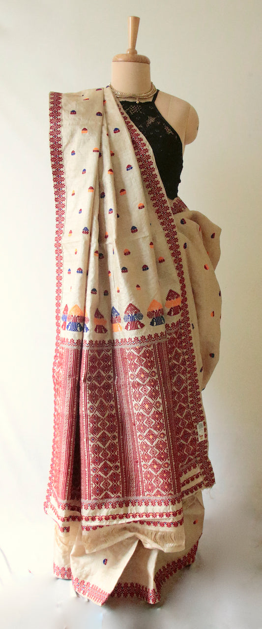 Handloom Classic Traditional Design Muga Silk Saree from Assam