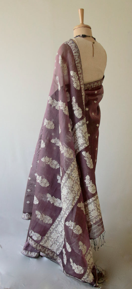 Purple Handloom Silk Organza Sari from Assam