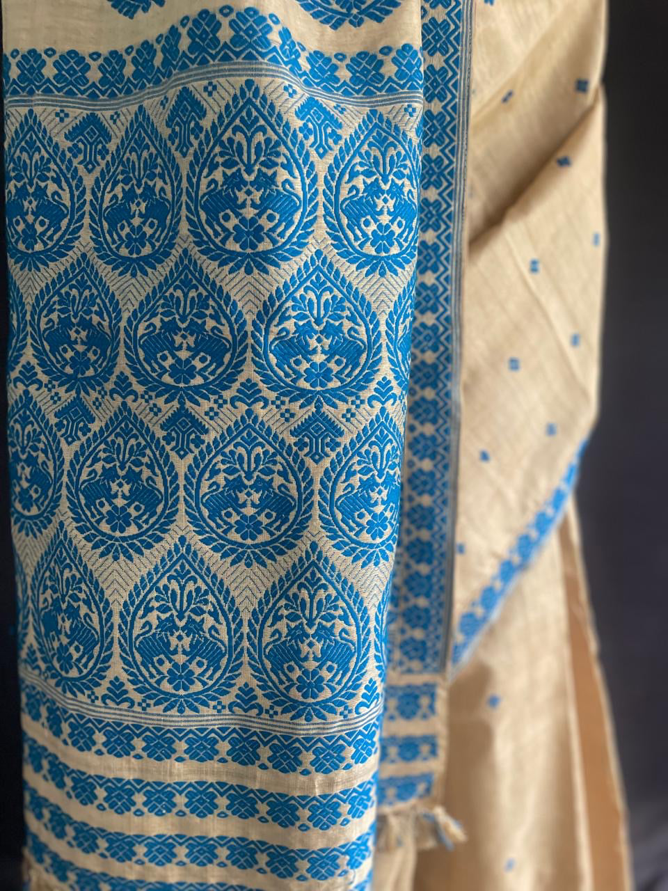 Handloom Traditional Design Muga Silk Saree from Assam