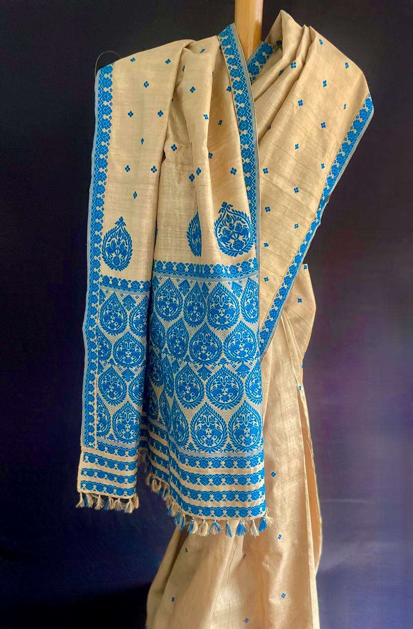 Handloom Traditional Design Muga Silk Saree from Assam- Made To Order