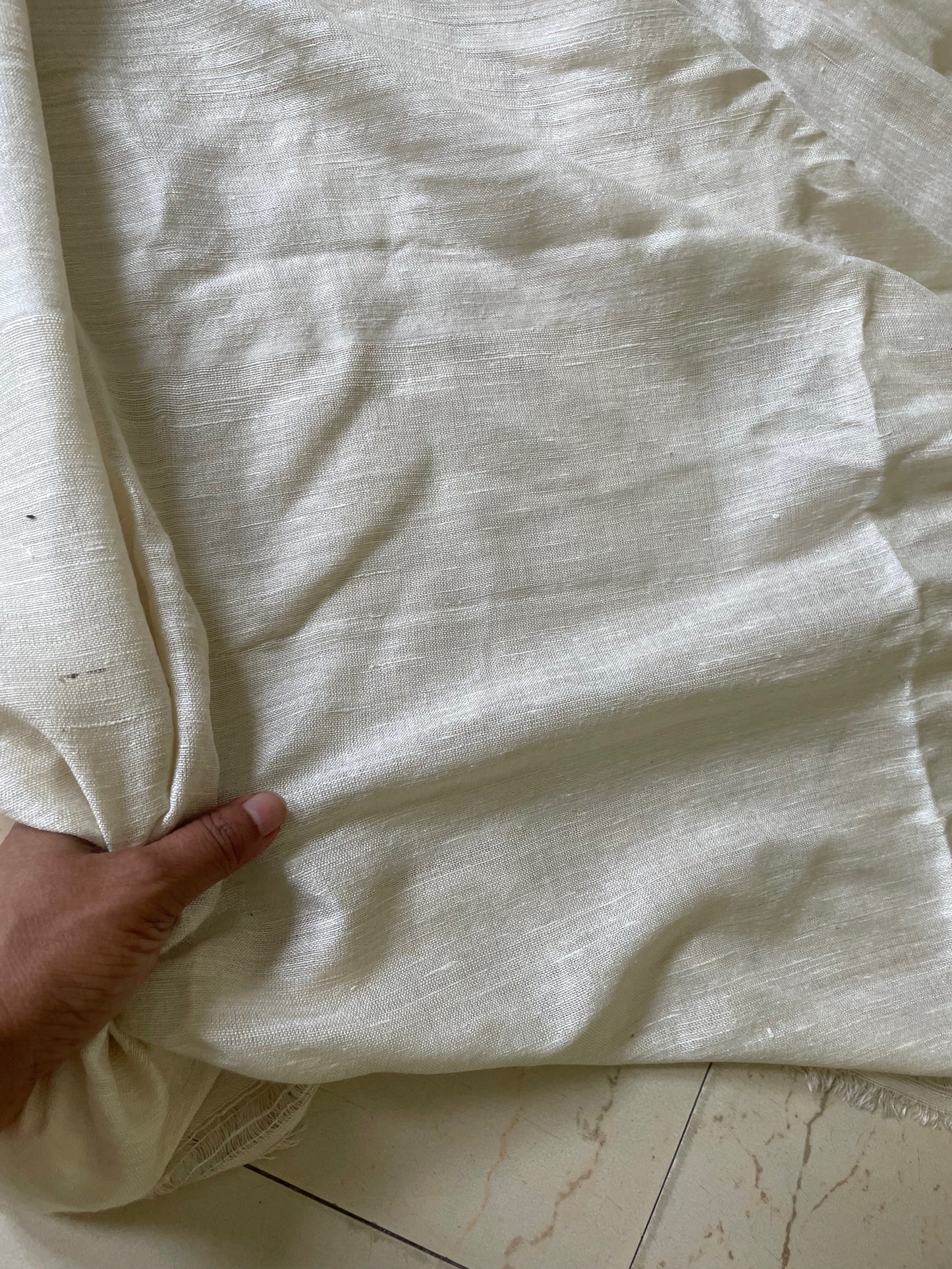 Handloom Mulberry Matka Silk in Natural off White  - width 45"