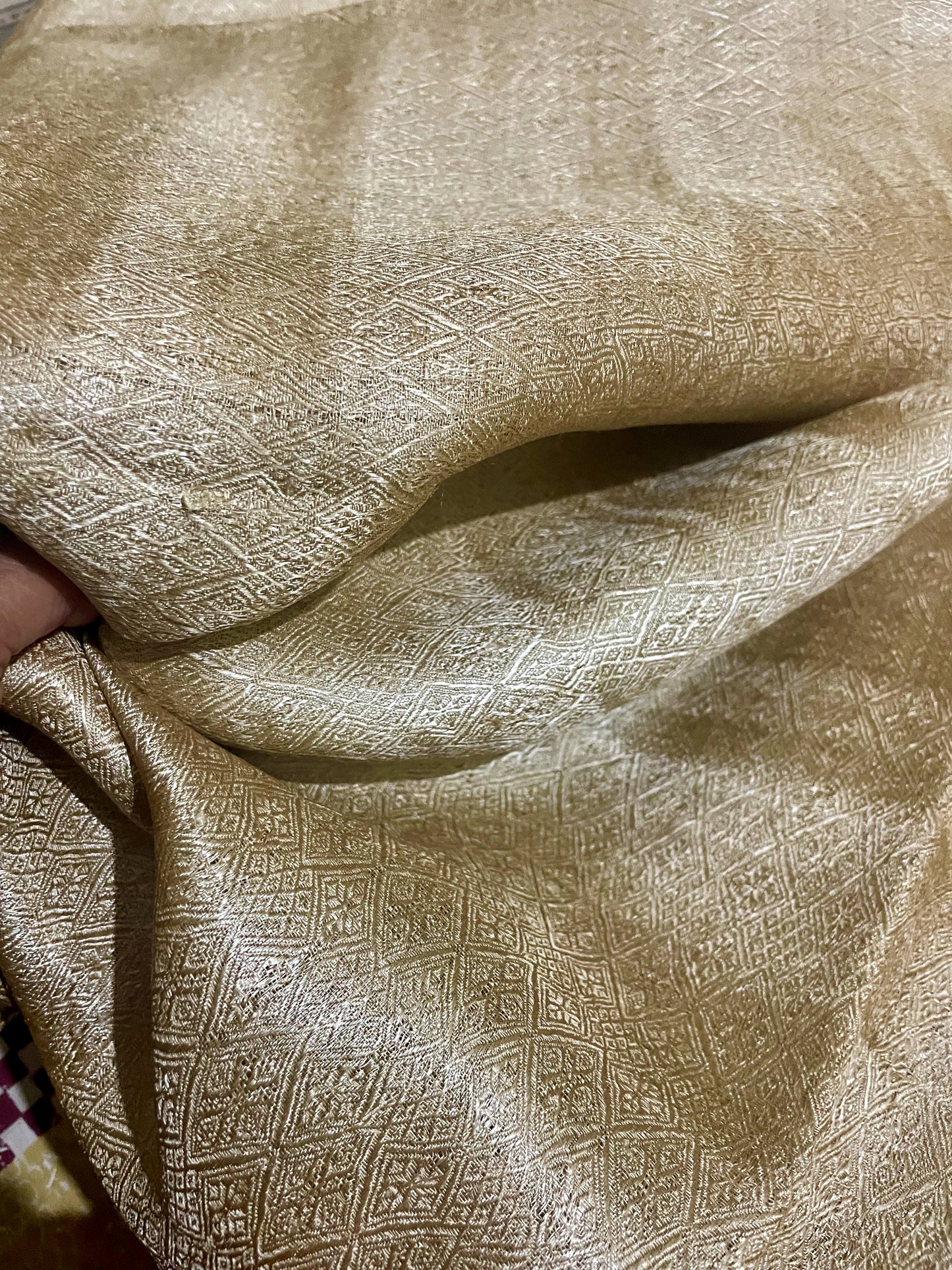 Luxurious Muga Silk Scarf / Stole with all over motifs from Assam