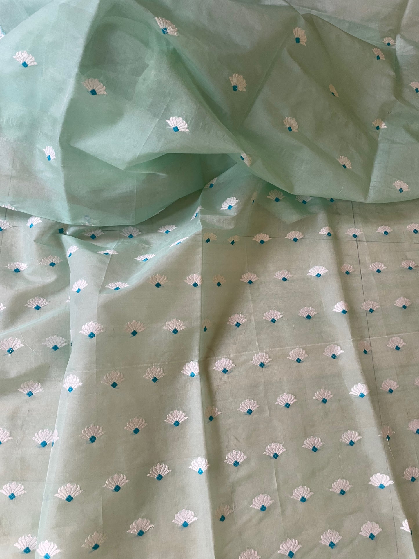 Soft Sea Green Handloom Mulberry Silk / Organza  Saree  from Assam
