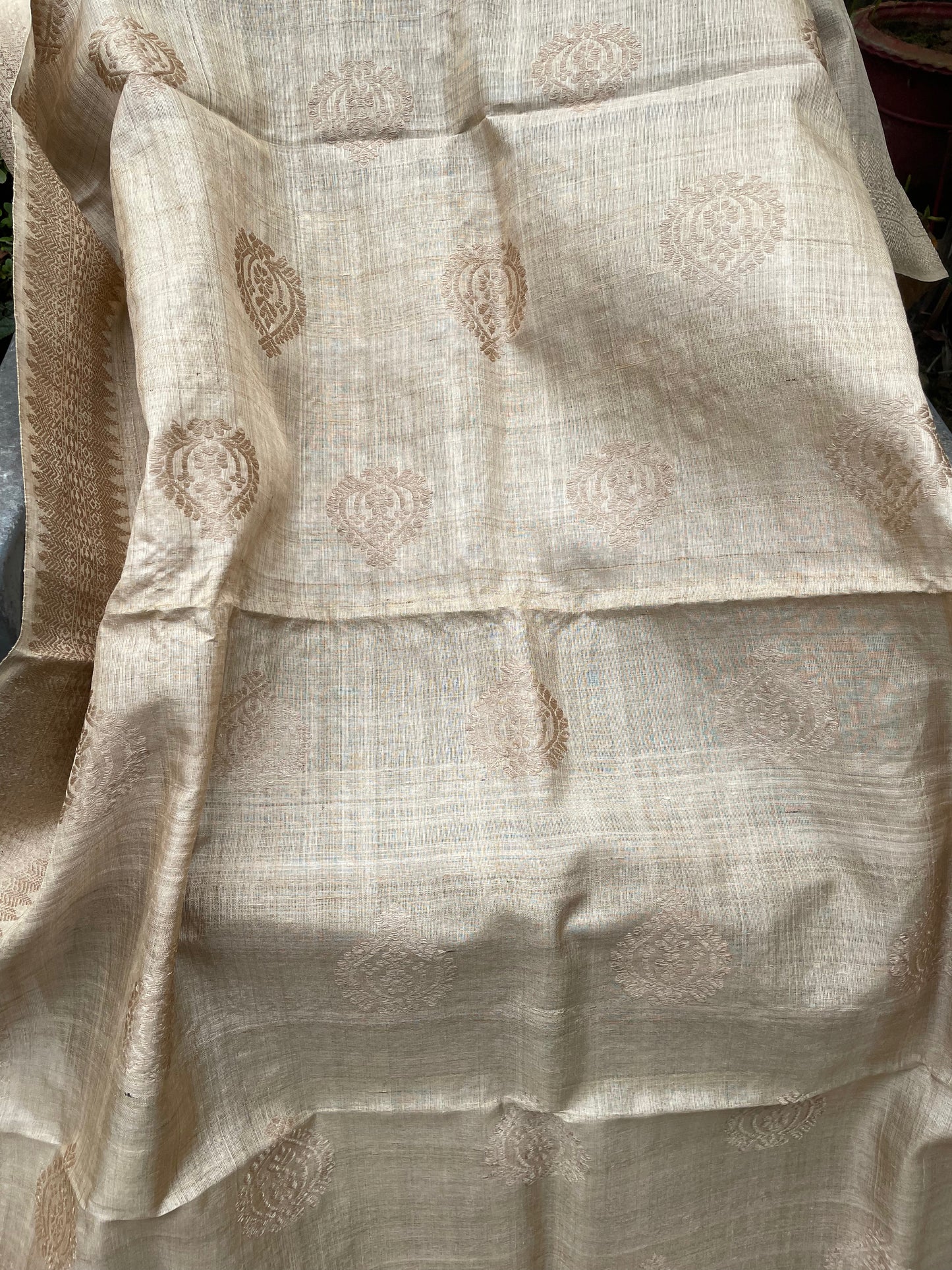 Handloom Muga Silk Shawl / Dupatta with Muga Silk Motifs from Assam - Order Only