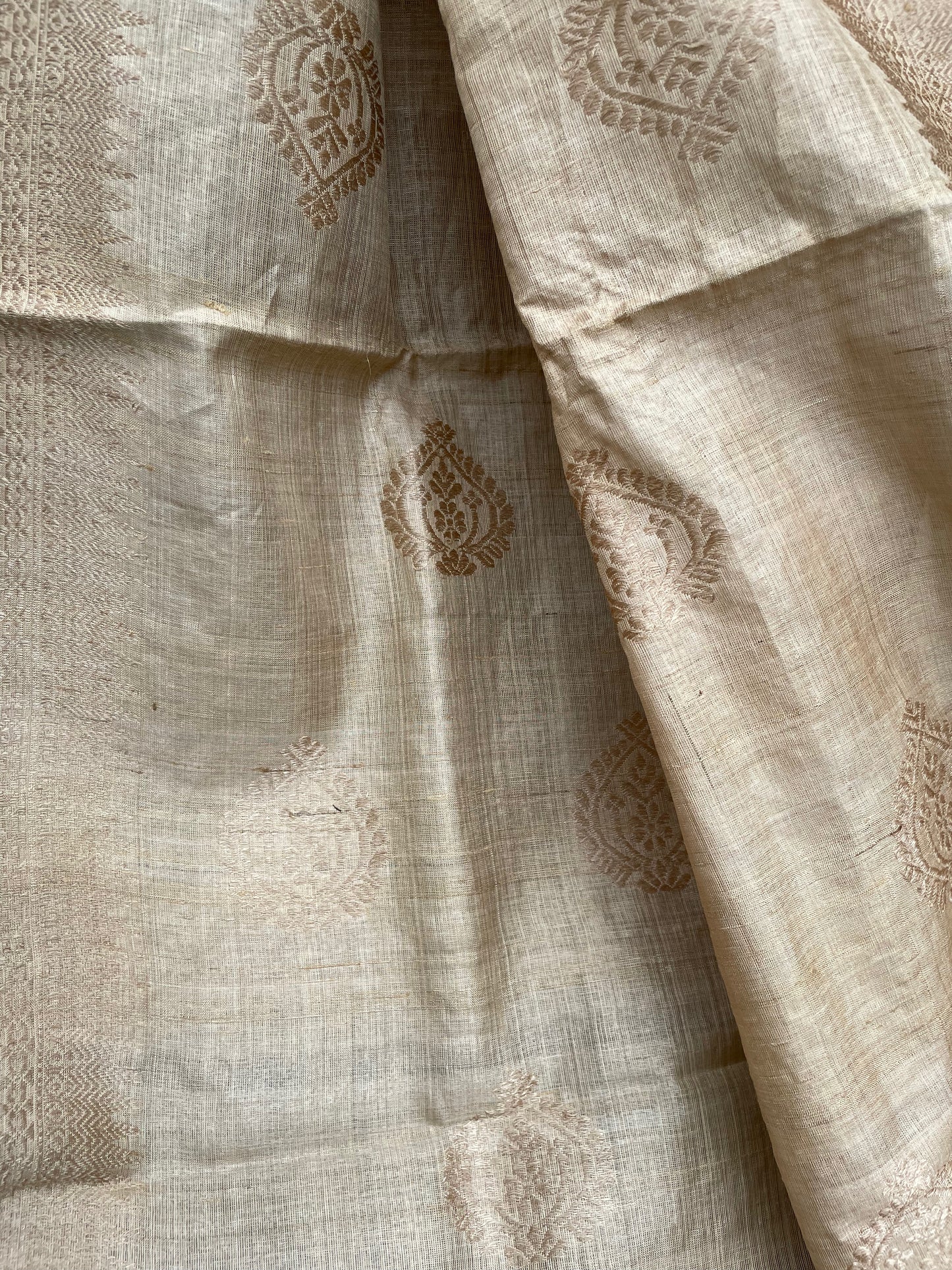 Handloom Muga Silk Shawl / Dupatta with Muga Silk Motifs from Assam - Order Only