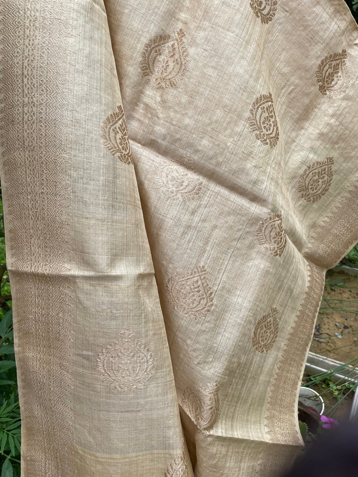 Handloom Muga Silk Shawl / Dupatta with Muga Silk Motifs from Assam - Order Only