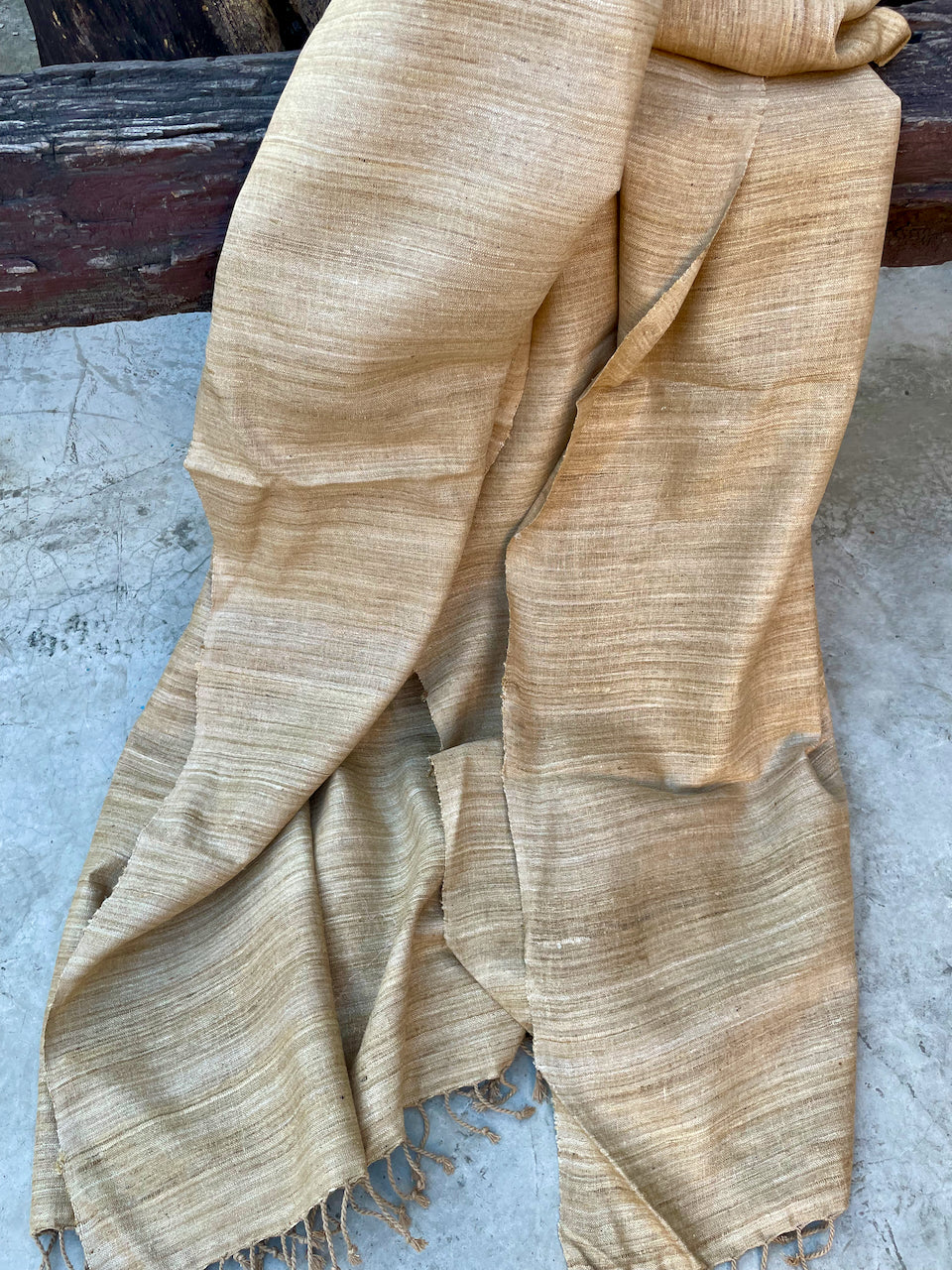 Extra Large Handwoven Hand spun Muga Ghicha Silk Shawl from Assam