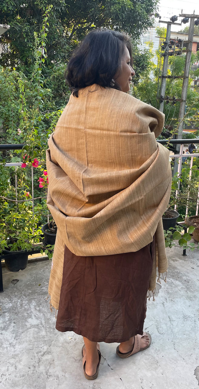 Extra Large Handwoven Hand spun Muga Ghicha Silk Shawl from Assam