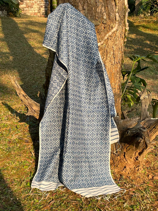 Natural Indigo Dyed Silk Shawl Handwoven from Assam , India