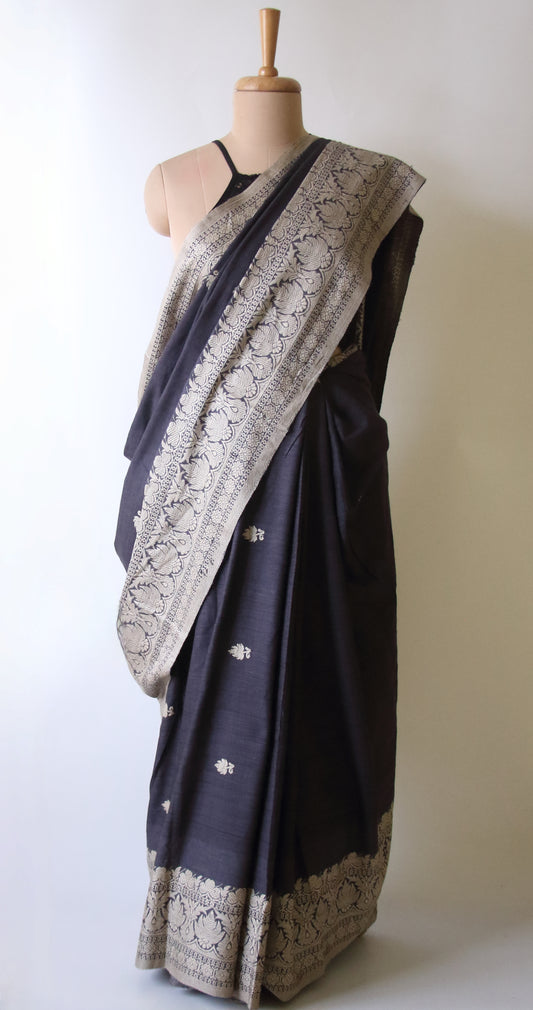 Dark Grey Handloom Eri Silk Saree  Assam