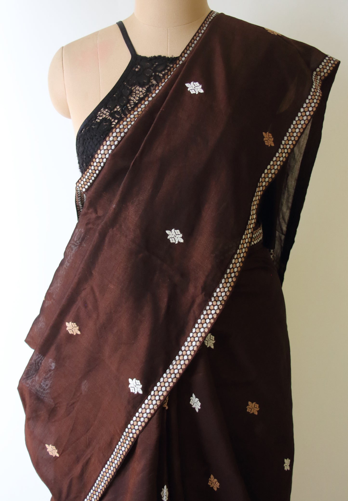 Chocolate Brown  Handloom Cotton Saree from Assam