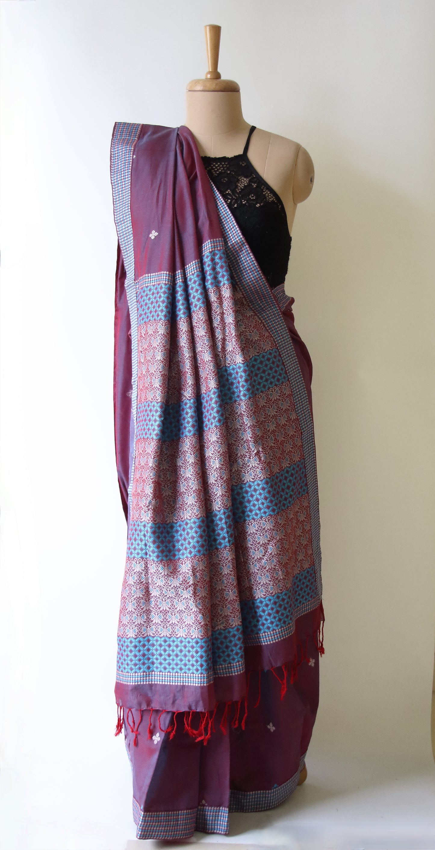Two Tone Purple  Handloom Cotton Saree from Assam