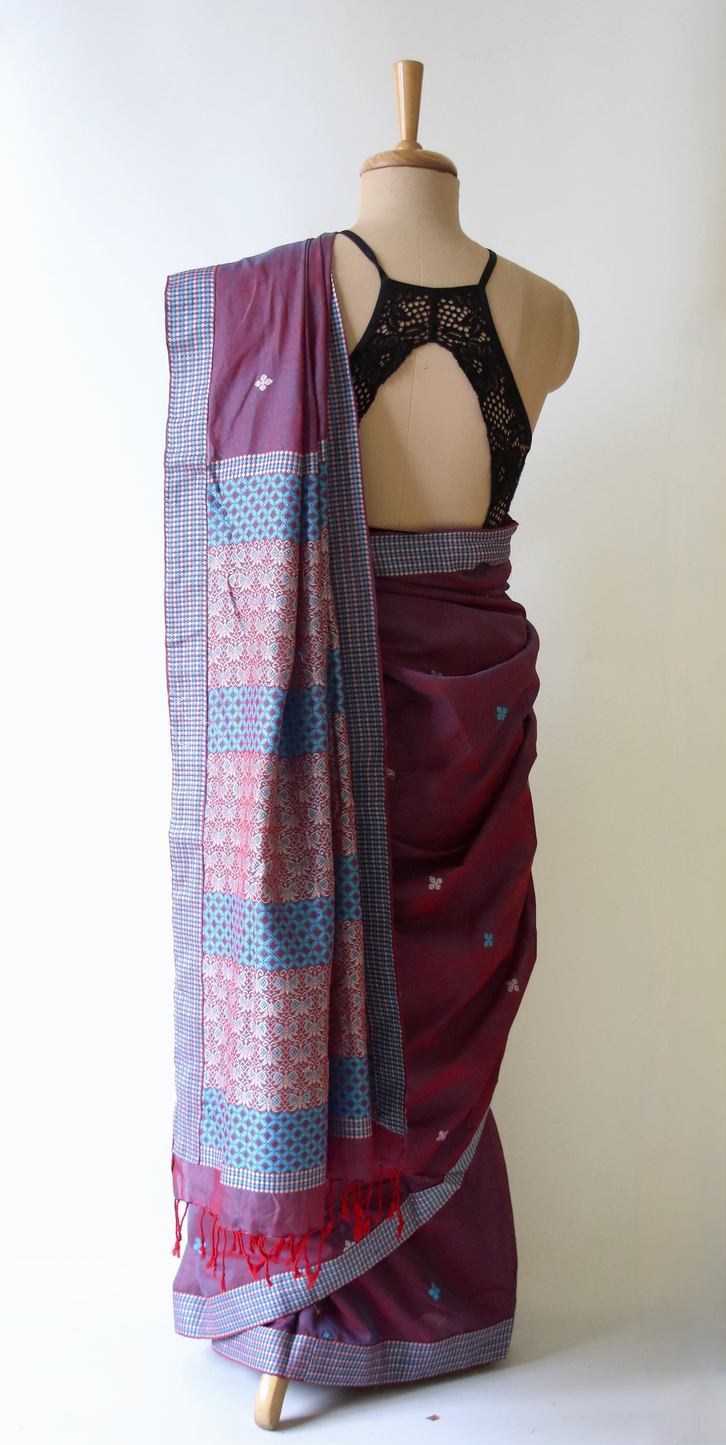 Two Tone Purple  Handloom Cotton Saree from Assam