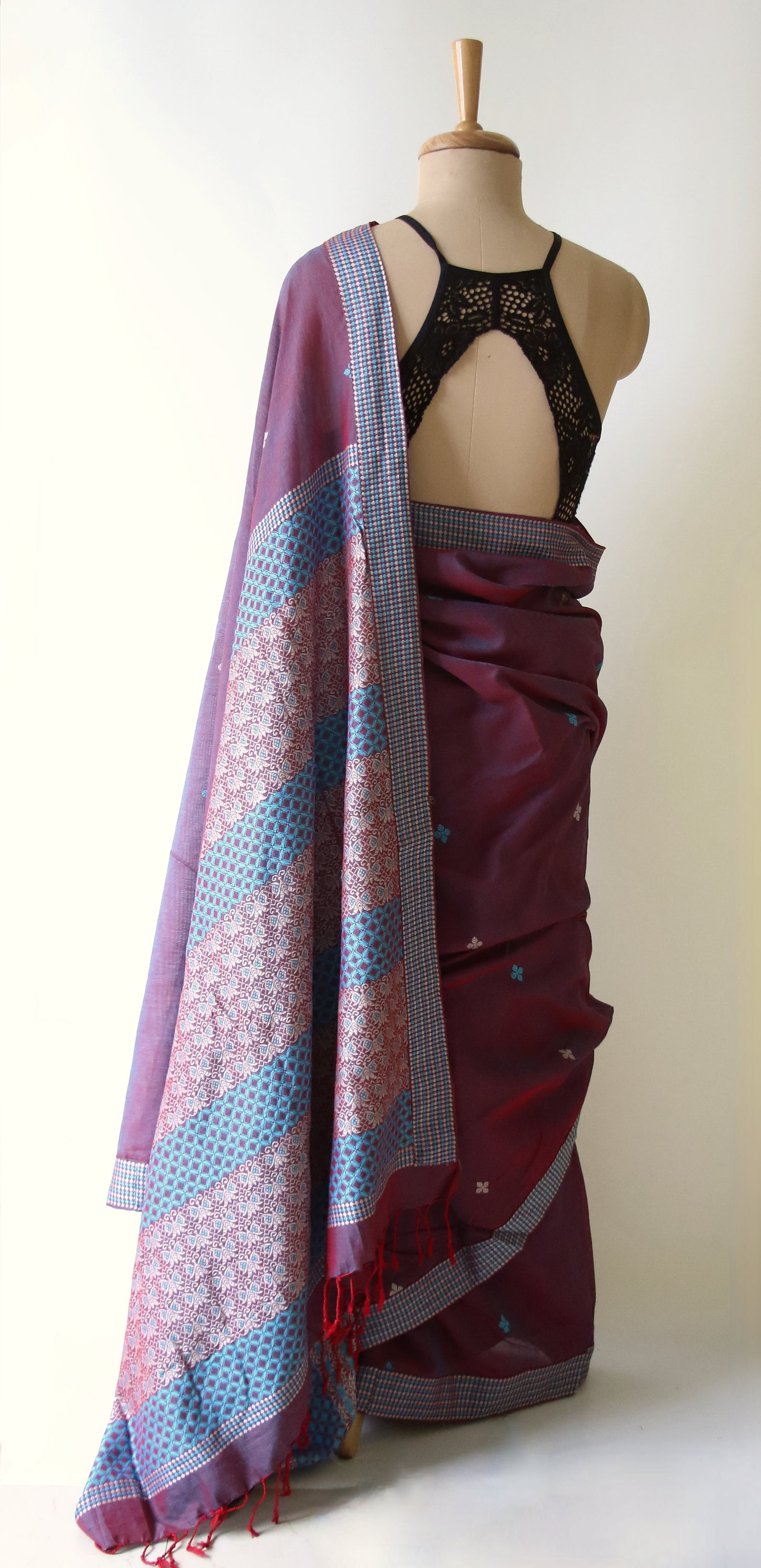 Two Tone Purple  Handloom Cotton Saree from Assam