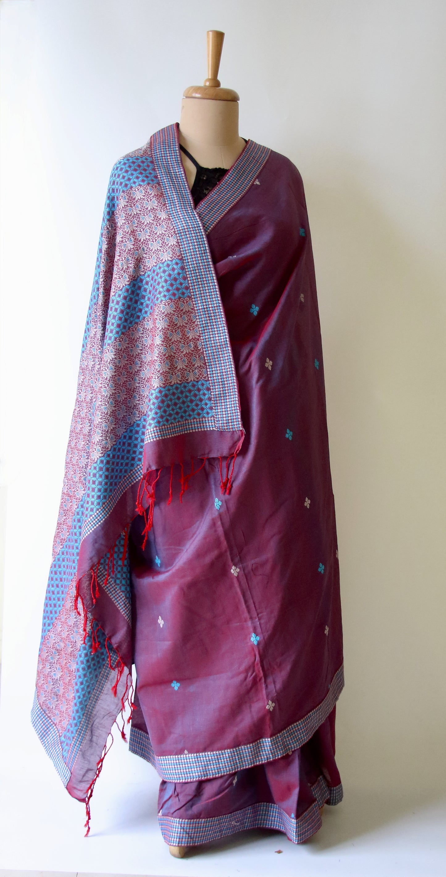 Two Tone Purple  Handloom Cotton Saree from Assam