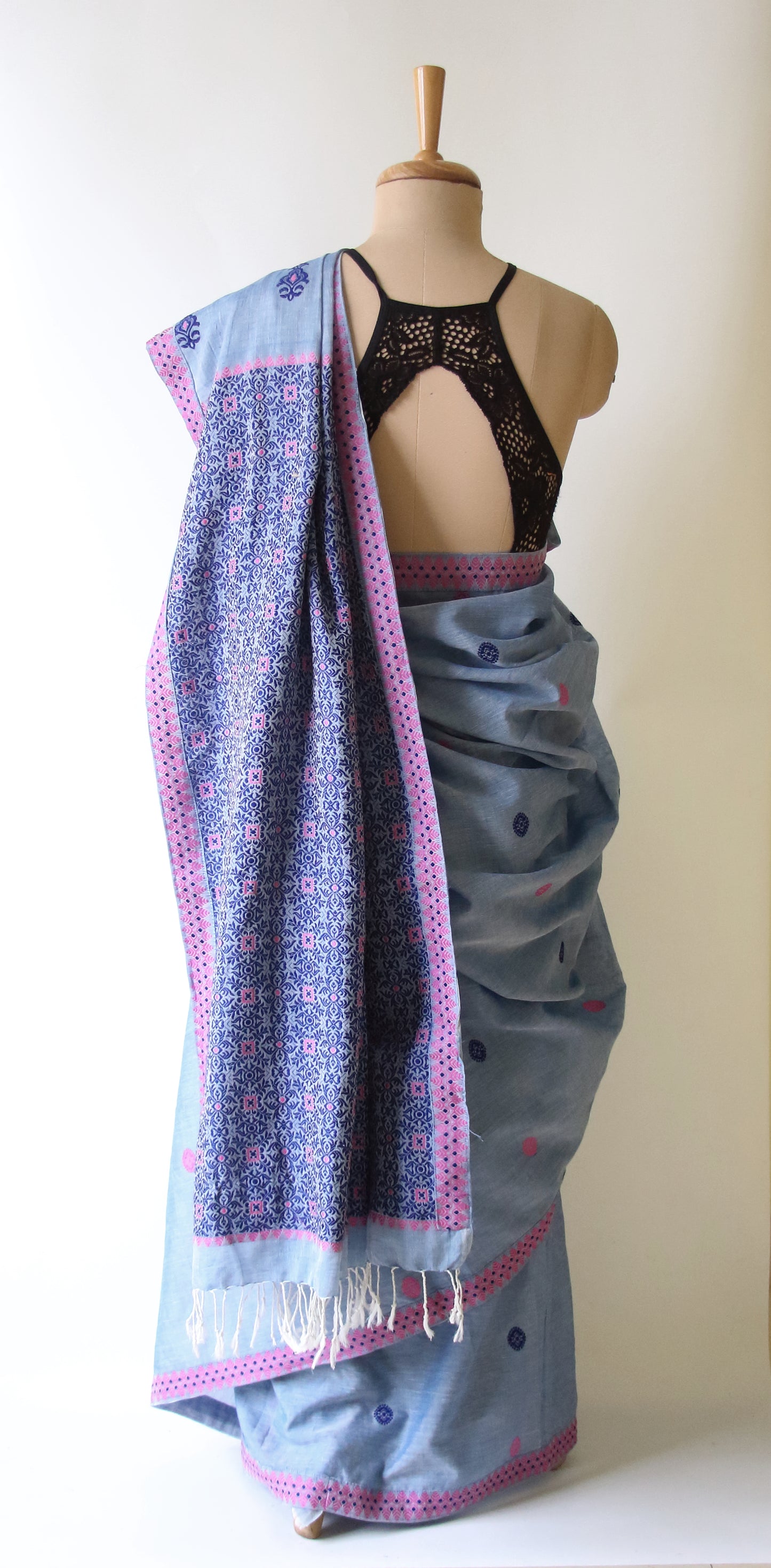 Soft Blue Handloom Cotton Saree from Assam