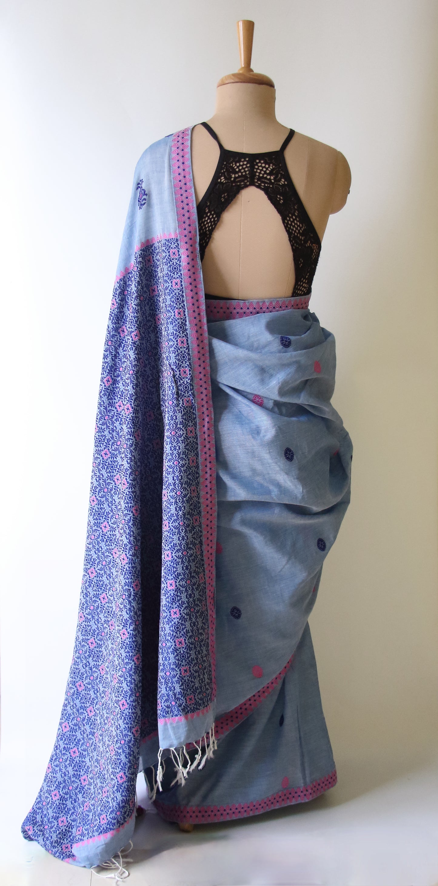 Soft Blue Handloom Cotton Saree from Assam