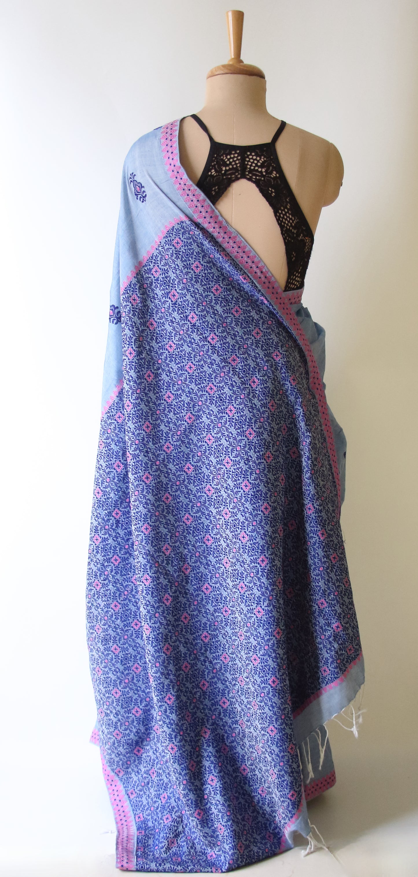 Soft Blue Handloom Cotton Saree from Assam
