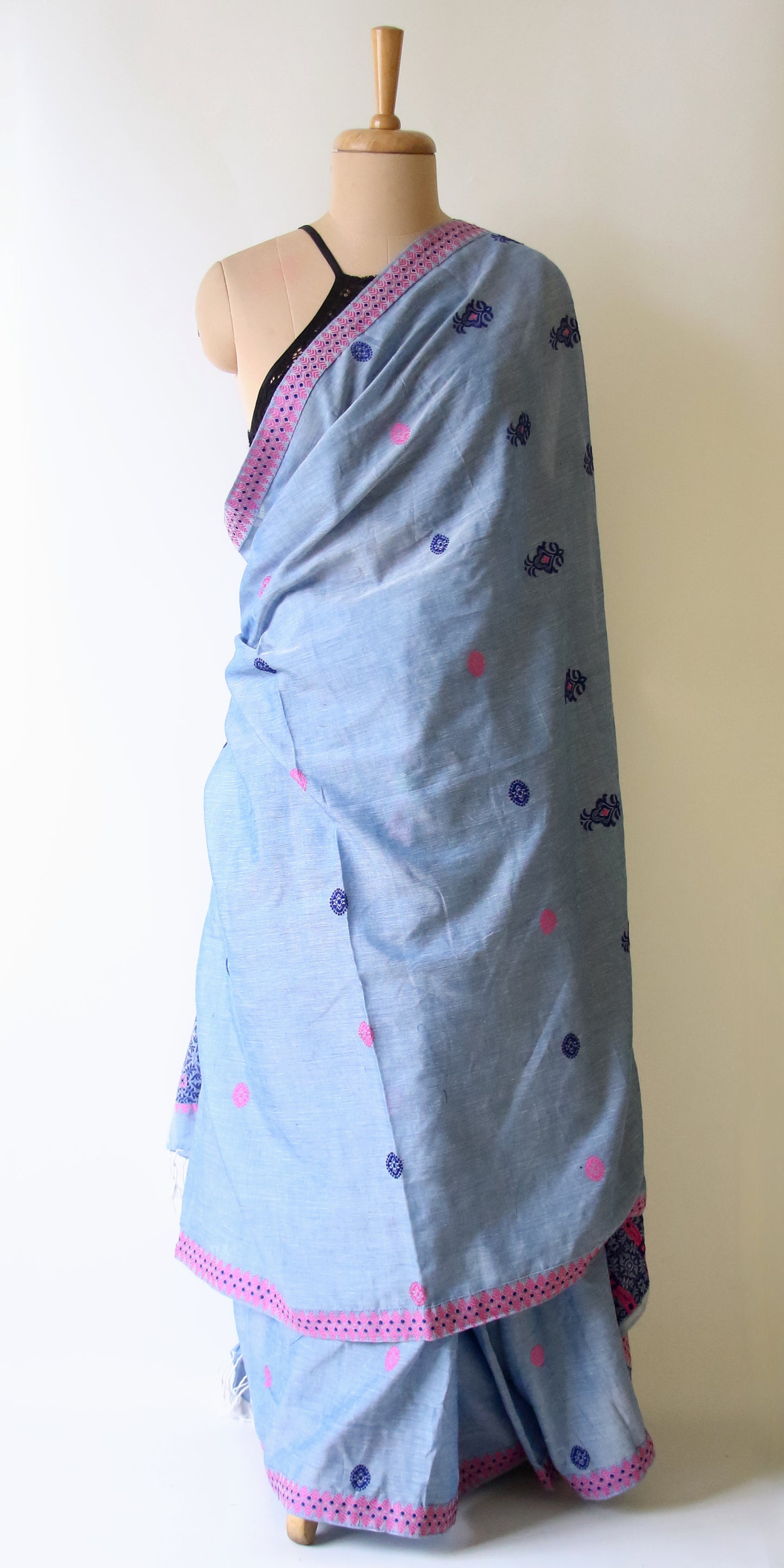 Soft Blue Handloom Cotton Saree from Assam