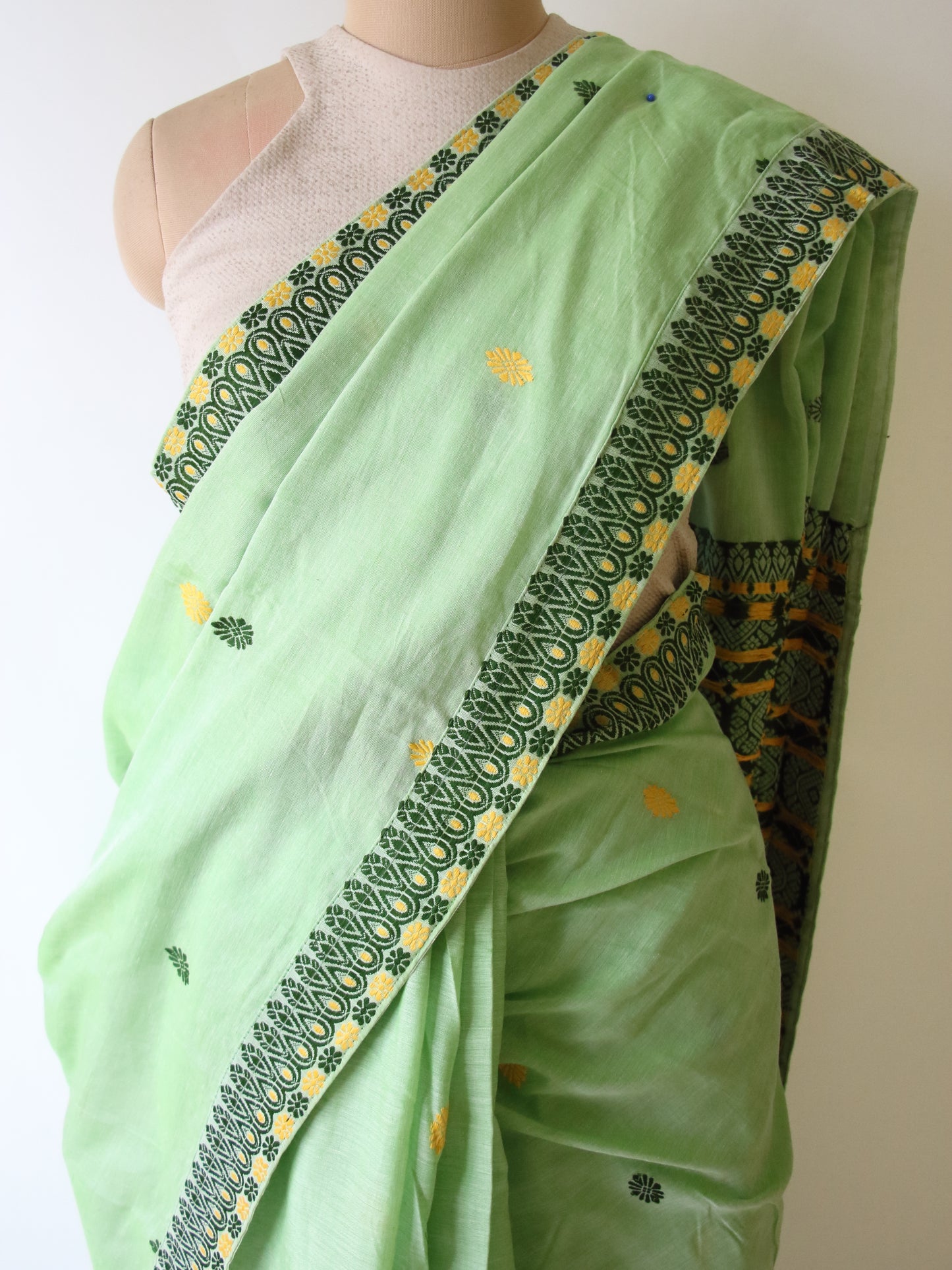 Light Green Handloom Cotton Saree from Assam