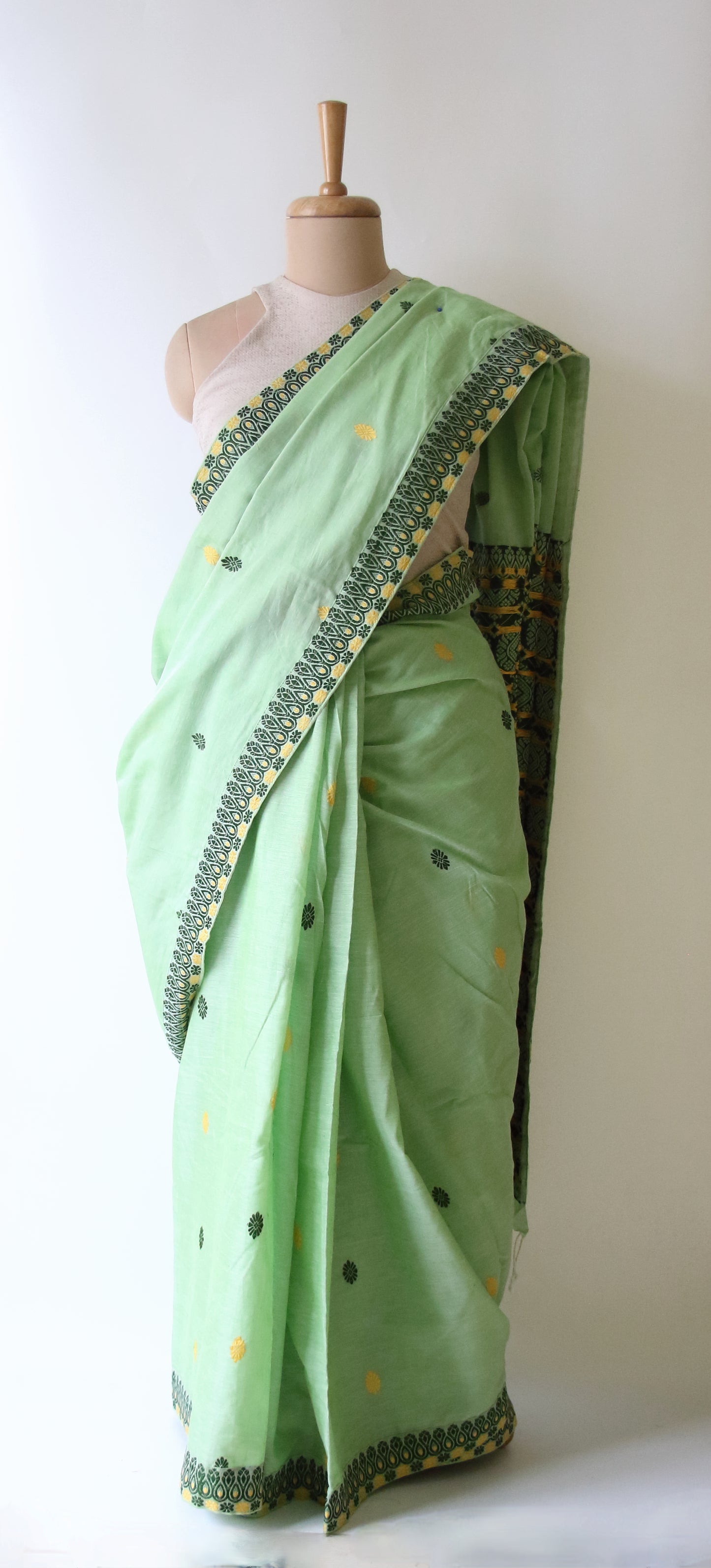Light Green Handloom Cotton Saree from Assam