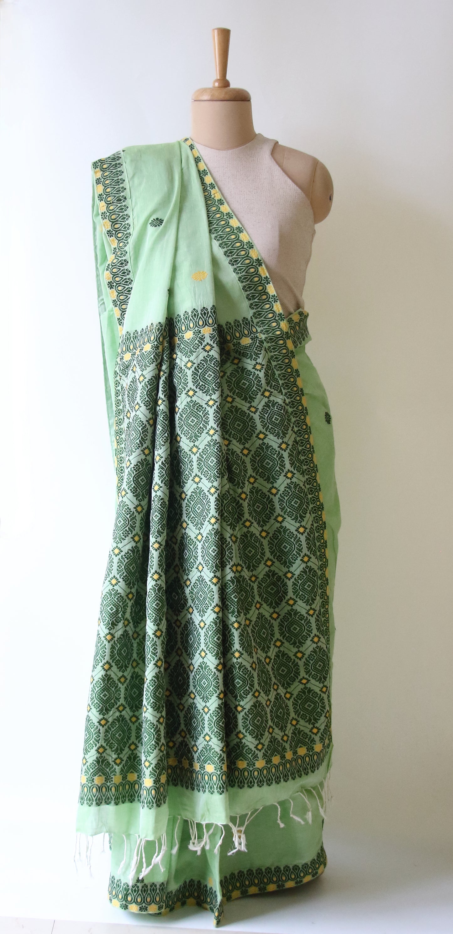 Light Green Handloom Cotton Saree from Assam
