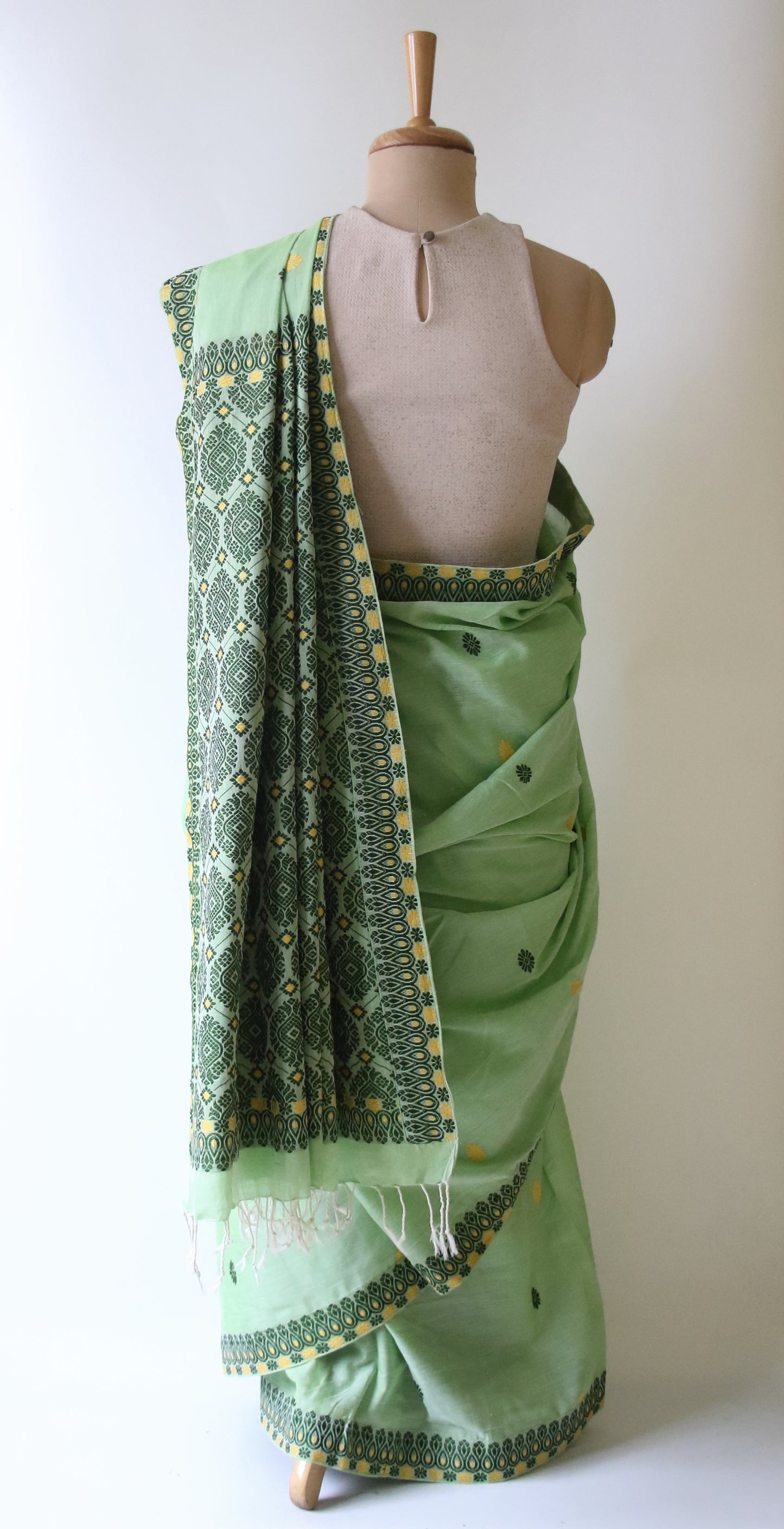 Light Green Handloom Cotton Saree from Assam