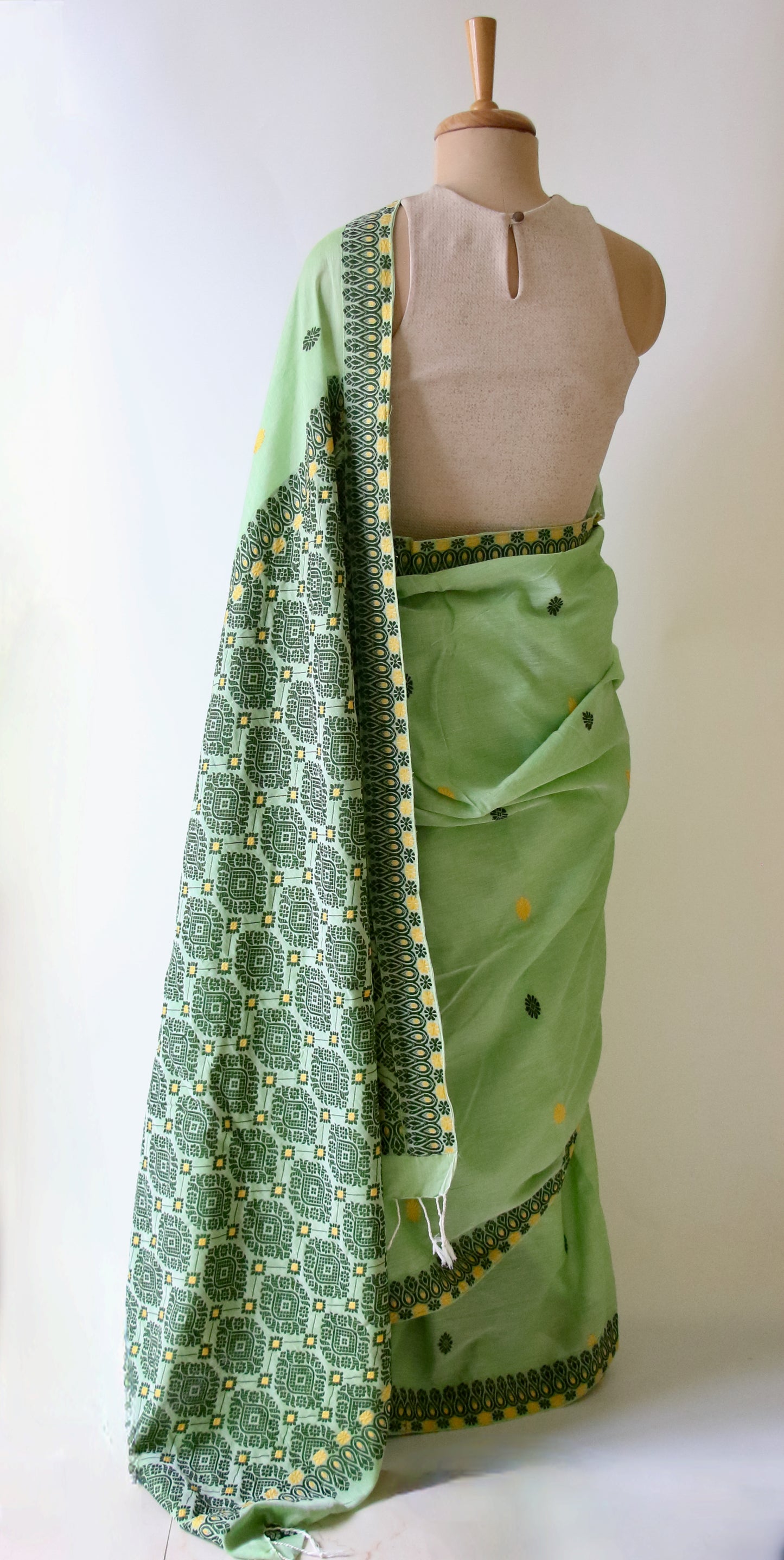 Light Green Handloom Cotton Saree from Assam