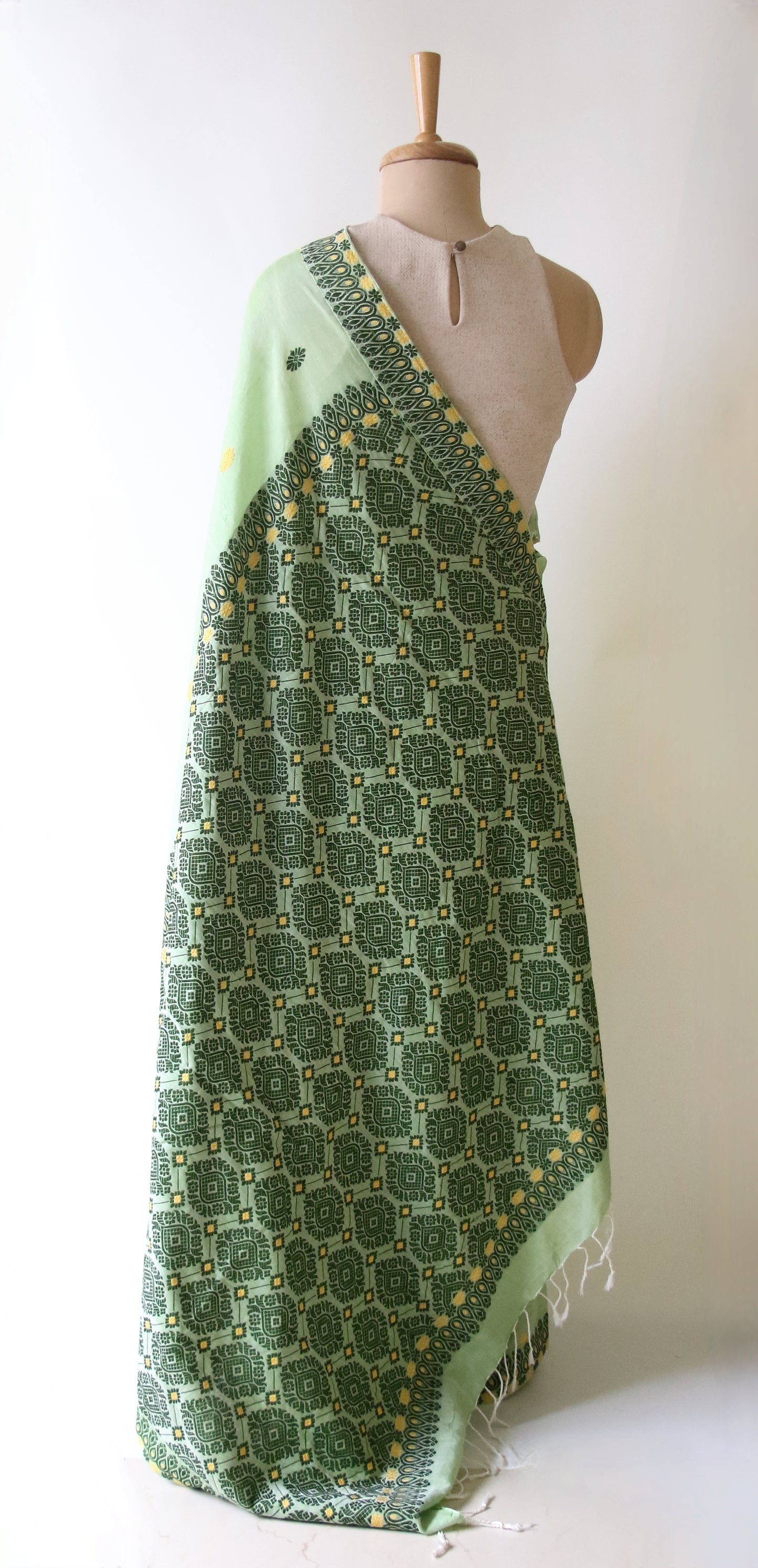 Light Green Handloom Cotton Saree from Assam