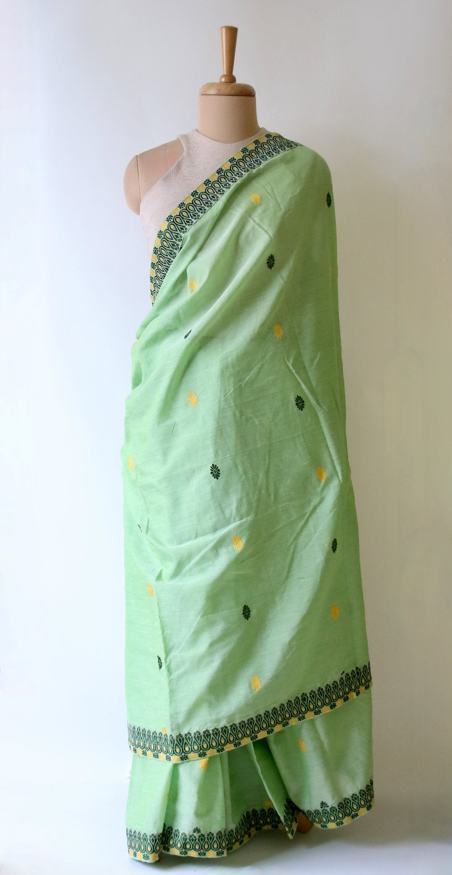 Light Green Handloom Cotton Saree from Assam