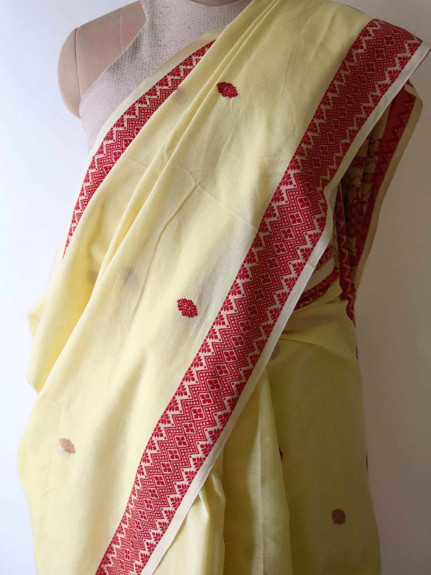 Soft Light Yellow Handloom Cotton Saree from Assam