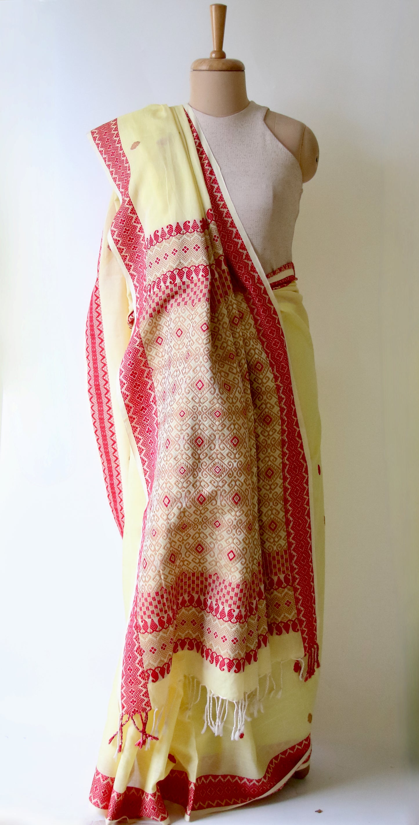 Soft Light Yellow Handloom Cotton Saree from Assam