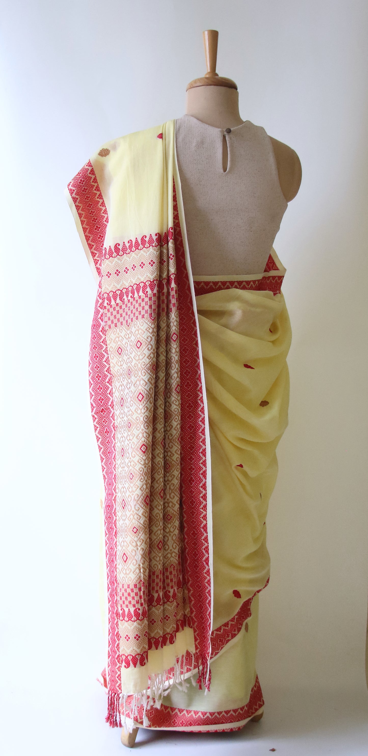 Soft Light Yellow Handloom Cotton Saree from Assam