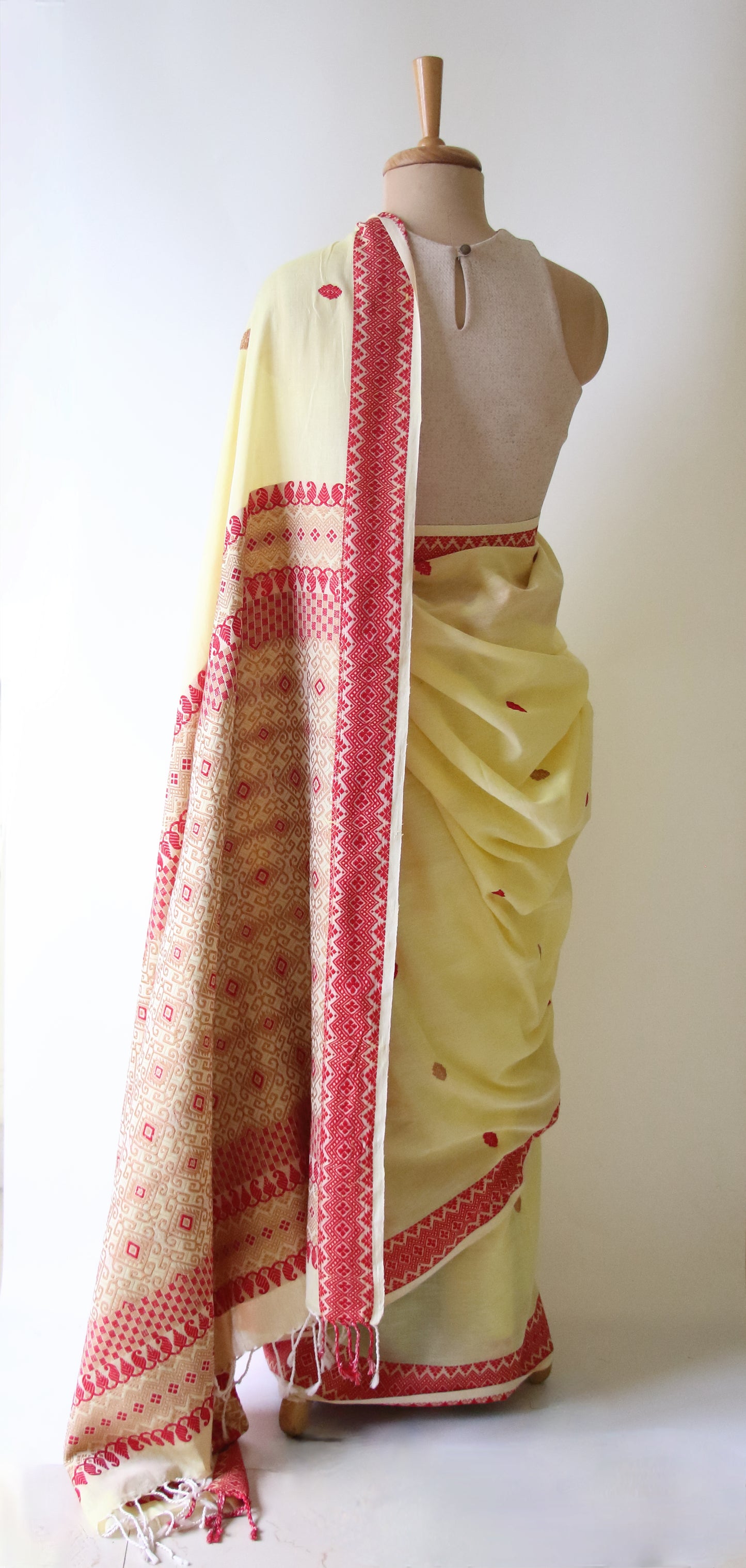 Soft Light Yellow Handloom Cotton Saree from Assam