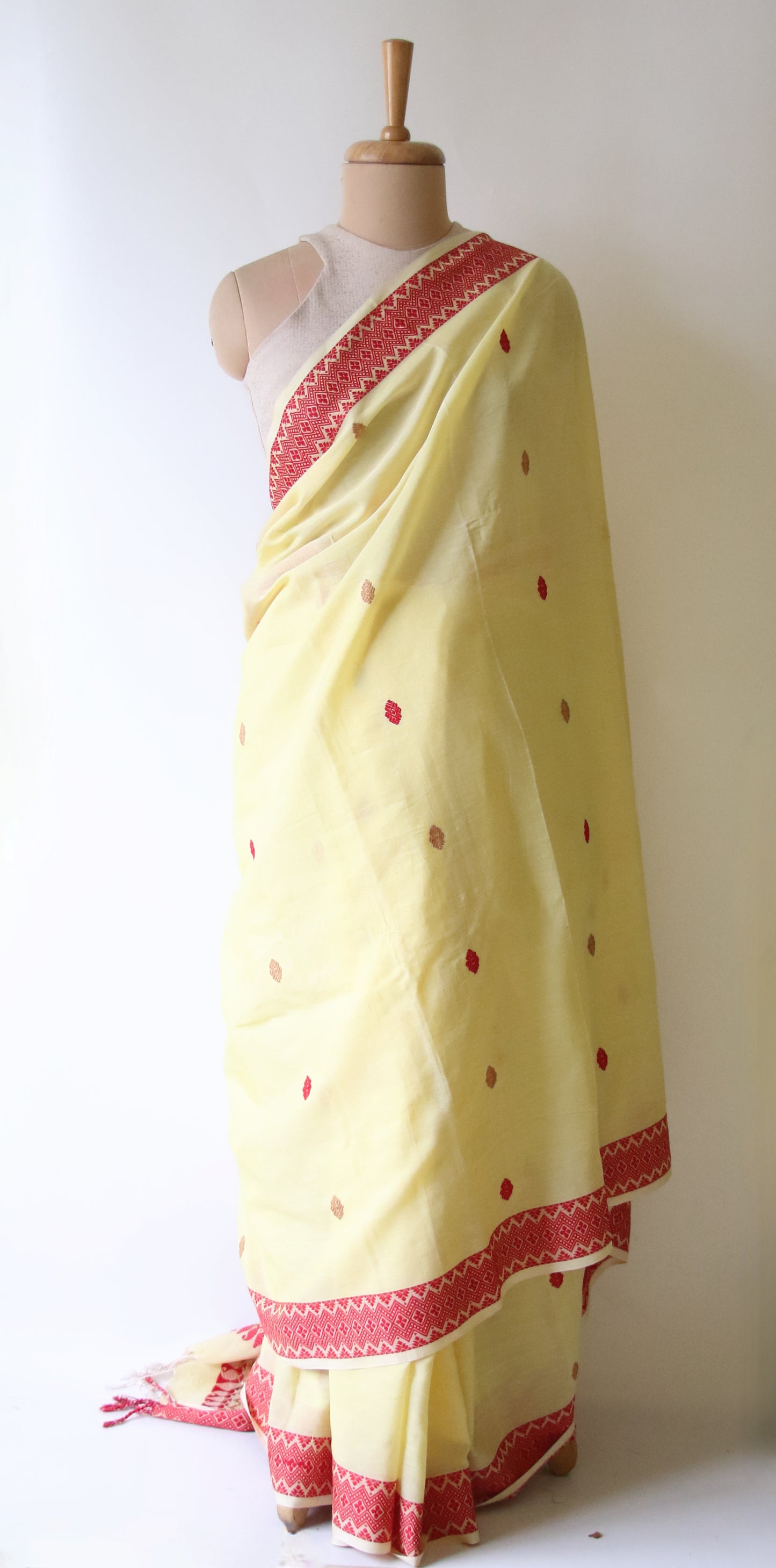 Soft Light Yellow Handloom Cotton Saree from Assam