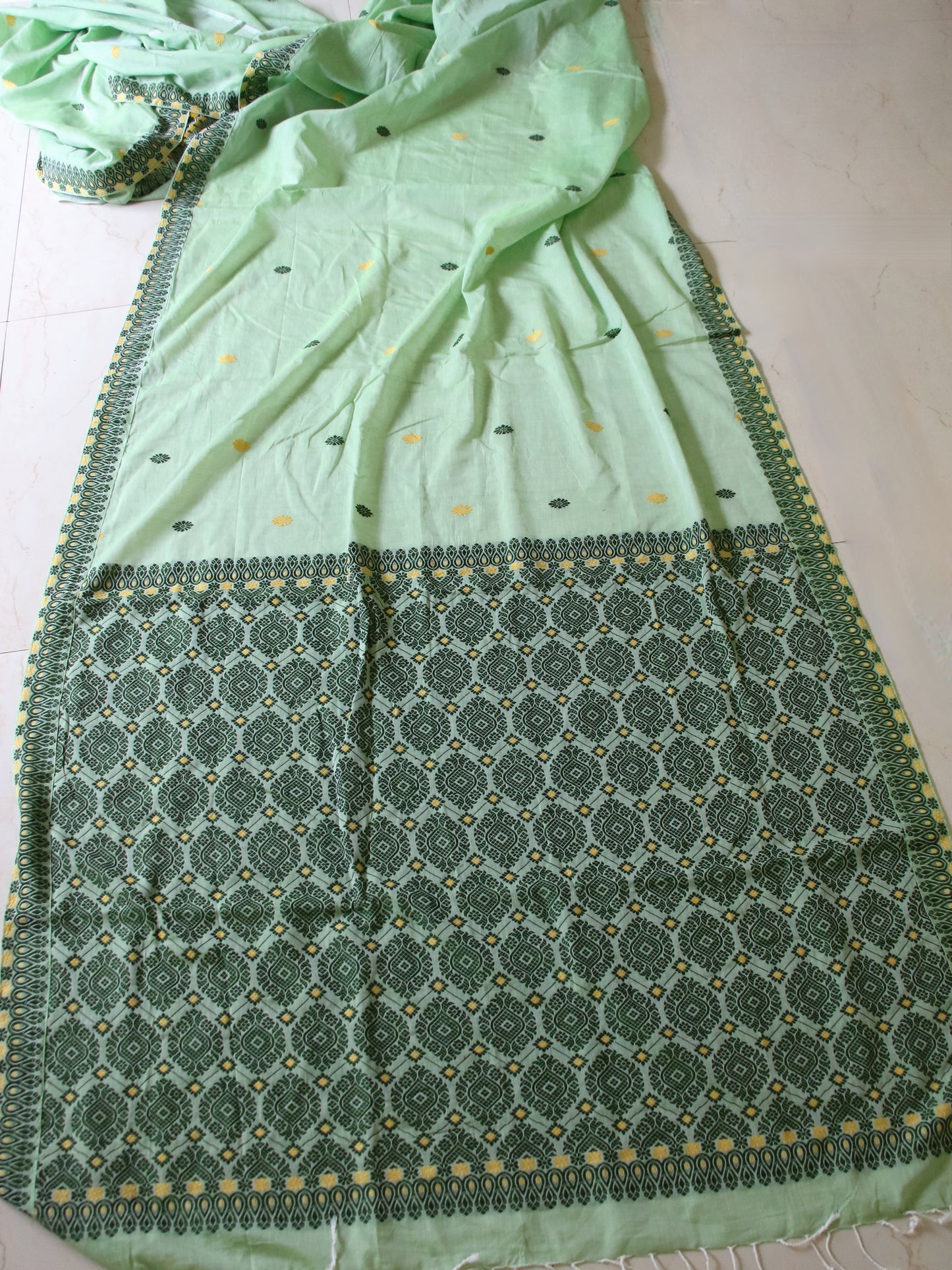 Light Green Handloom Cotton Saree from Assam