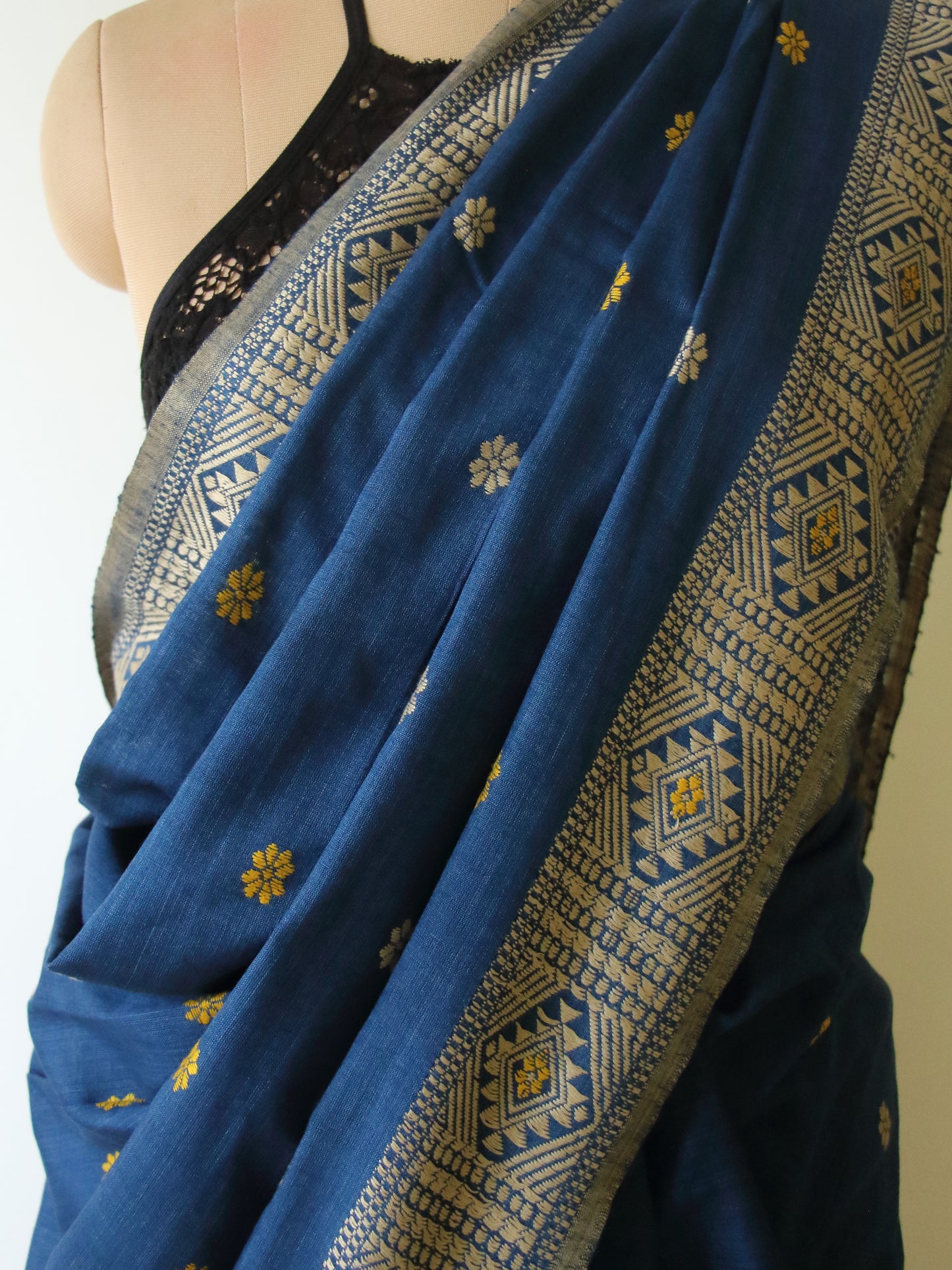 Natural Dyed Indigo Handloom Eri Silk  Sari from Assam
