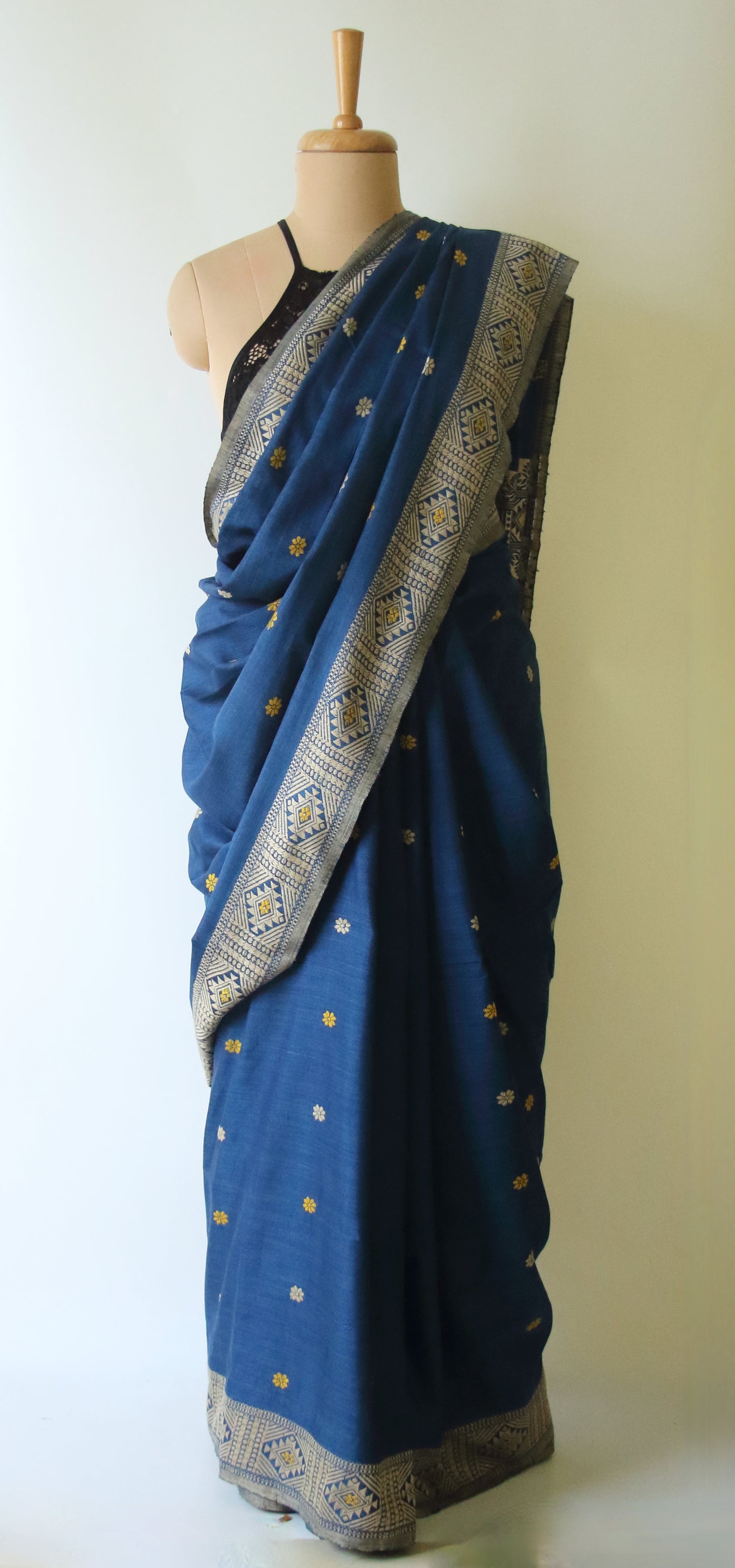 Natural Dyed Indigo Handloom Eri Silk  Sari from Assam